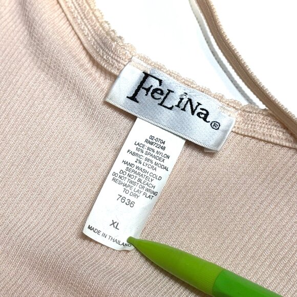 Felina Y2K Ribbed Camisole Tank Top XL Lace Trim Peach Cami Stretchy Coquette - Picture 8 of 10